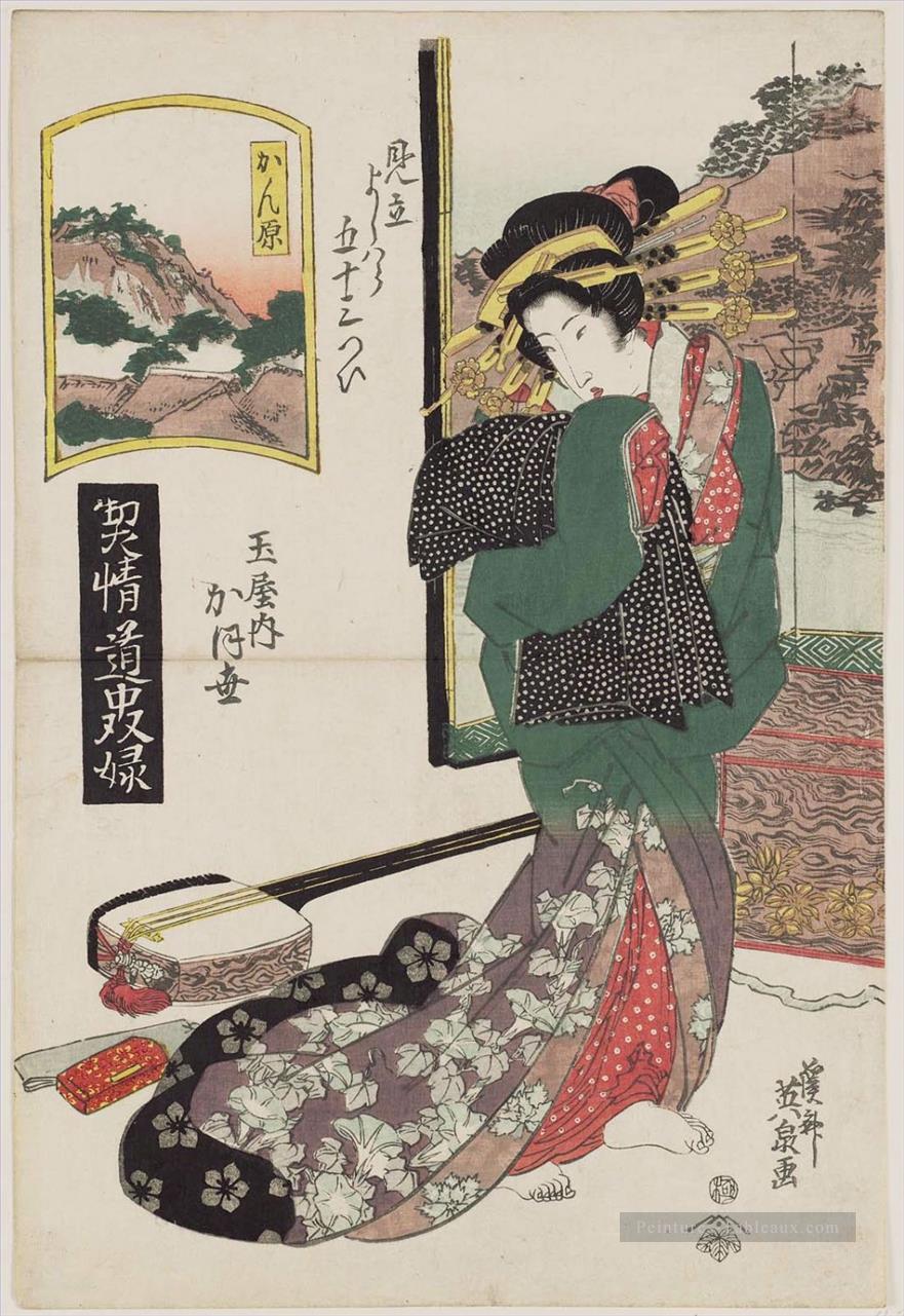 Kanbara Kaoyo de la Tamaya de la série a t kaid jeu de société de courtisanes 1823 Keisai Ukiyoye Peintures à l'huile